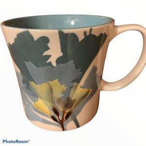 Starbucks Hand Painted 2009 Coffee Tea Mug Cup, White Blue Floral, Flowers